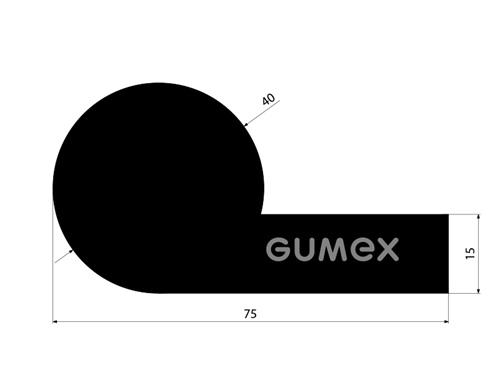 Gumový profil tvaru "P", 75x40/15mm, 60°ShA, EPDM, -40°C/+100°C, čierny